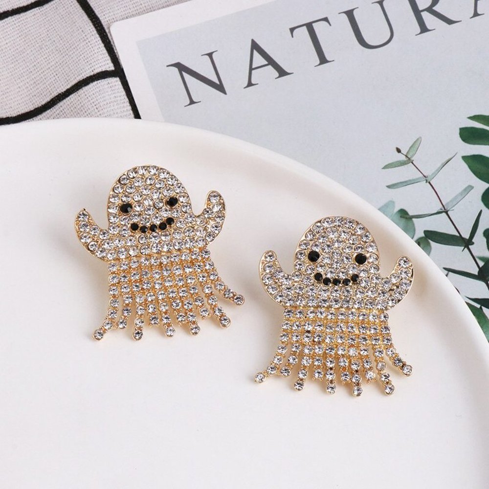 Friendly Ghost Halloween Drop Crystal Earrings